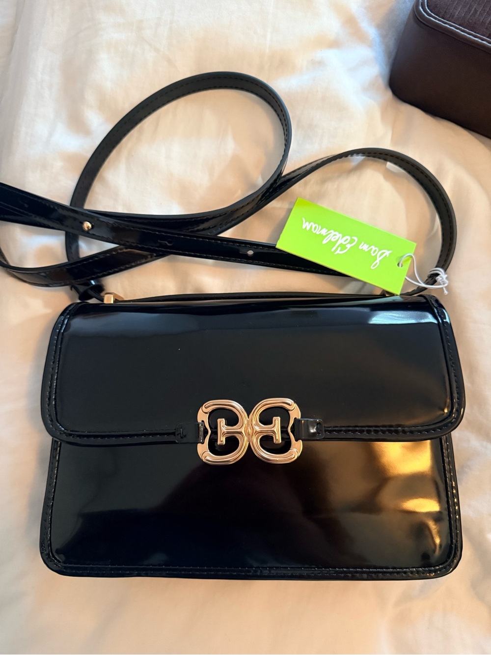 Sam Edelman Black Patent Crossbody with Gold Double-G Hardware